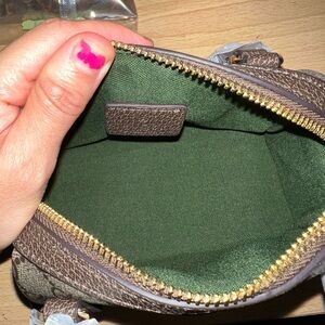 Brown Women's Zip-Top Crossbody Bag with Green Lining